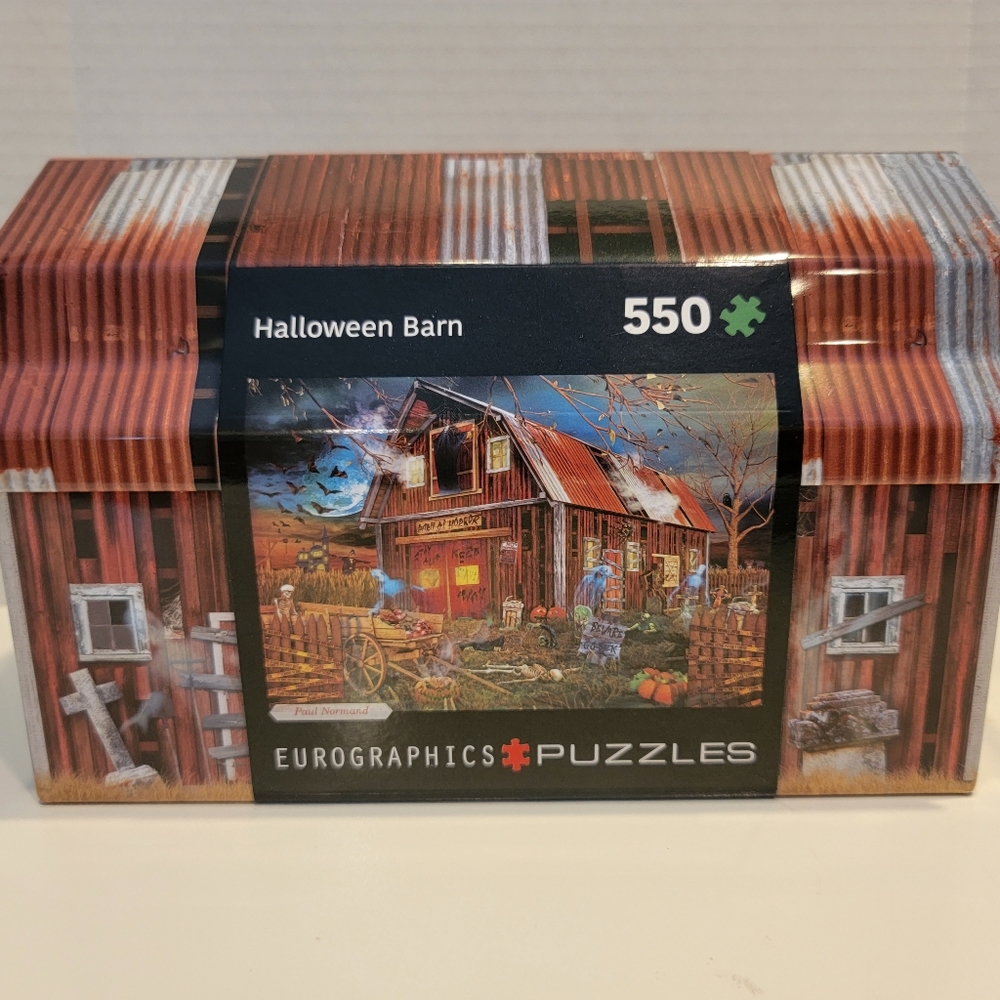 Eurographics Halloween Barn Jigsaw Puzzle 550pcs in collectible tin w/poster new